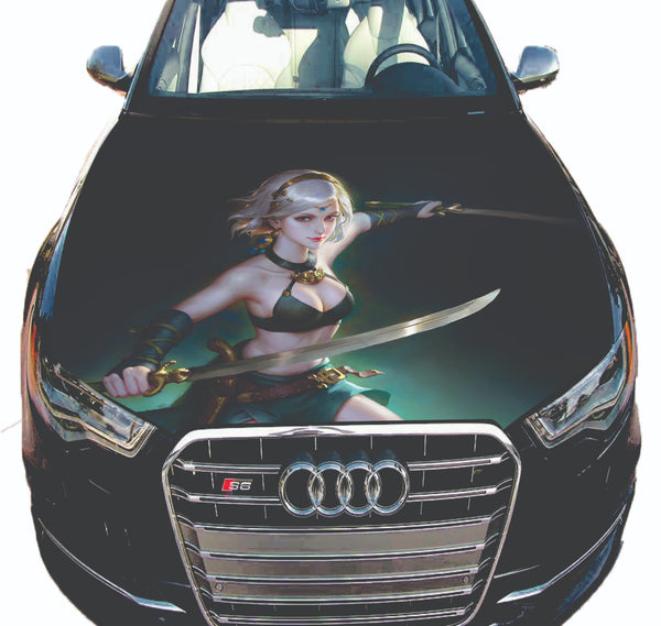 Cute Anime Girls Graphics Car Hood Vinyl Wrap Decal Custom Sticker