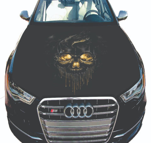 Vinyl Car Hood Wrap Graphics Decal Sticker Golden Skull Full Color Hood Graphics