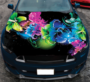 Abstract Flowers Car Hood Wrap Decal Vinyl Sticker Full Color Graphic Fit AnyCar