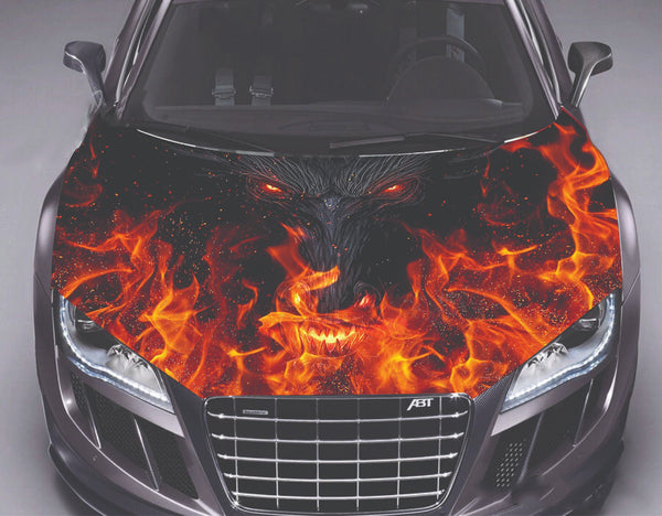 Demon in Flames Hood Wrap Decal Vinyl Sticker Full Color Graphic Fit Any Car