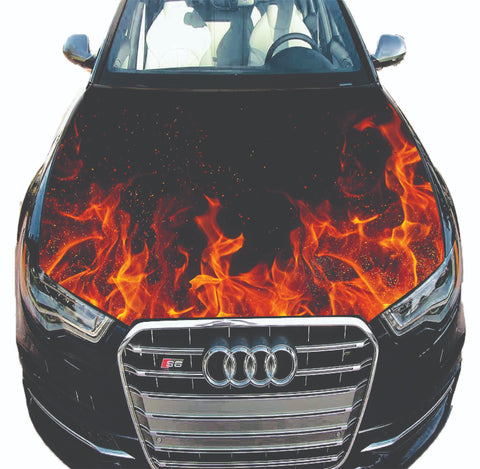 Car Hood Wrap Decal Vinyl Burning Fire Flames Sticker Full Color Graphic 51"X59"