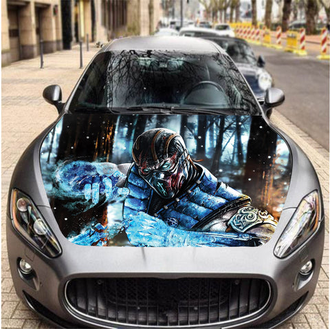 Vinyl Car Hood Wrap Full Graphics Decal Mortal Kombat Sub-Zero Sticker 54"x65"