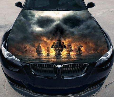 Car Hood Pirate's Ships Skull Cloud Wrap  Vinyl  Full Graphics Decal Sticker