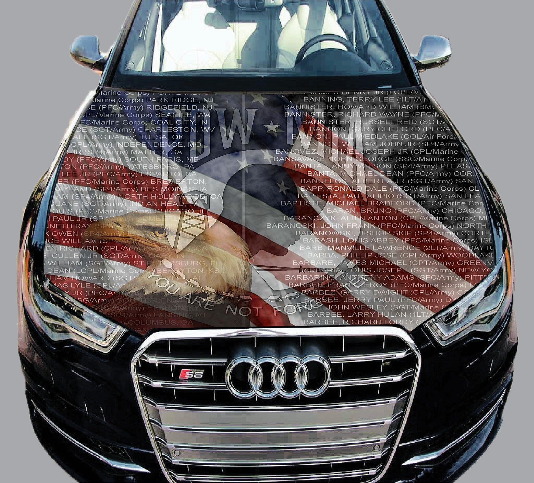 Car Hood Pow Mia American Flag Wrap Vinyl Graphics  Decal Sticker 52"(L) X62"(W)