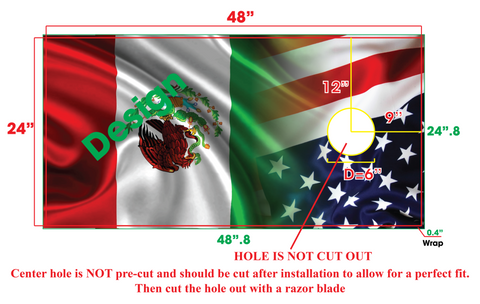 Mexico and American Flag Cornhole Board Vinyl Wrap Laminated Sticker Set Decal