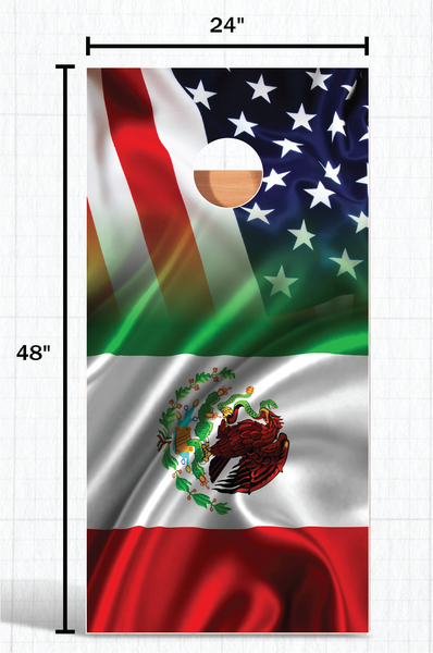 Mexico and American Flag Cornhole Board Vinyl Wrap Laminated Sticker Set Decal