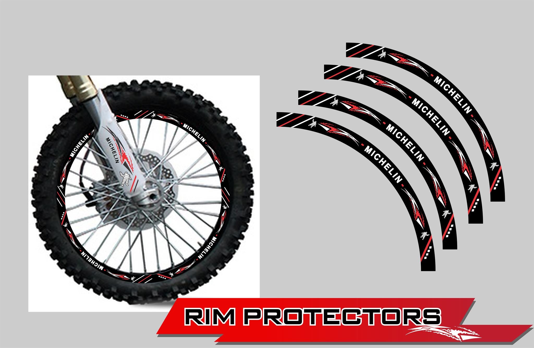 14 & 17 INCH DIRT BIKE RIM PROTECTORS WHEEL DECALS TAPE GRAPHICS STICKERS