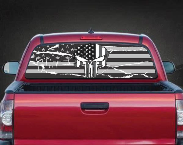 AMERICAN flag punisher SKULL Rear Window Graphic Decal Pickup Truck detective