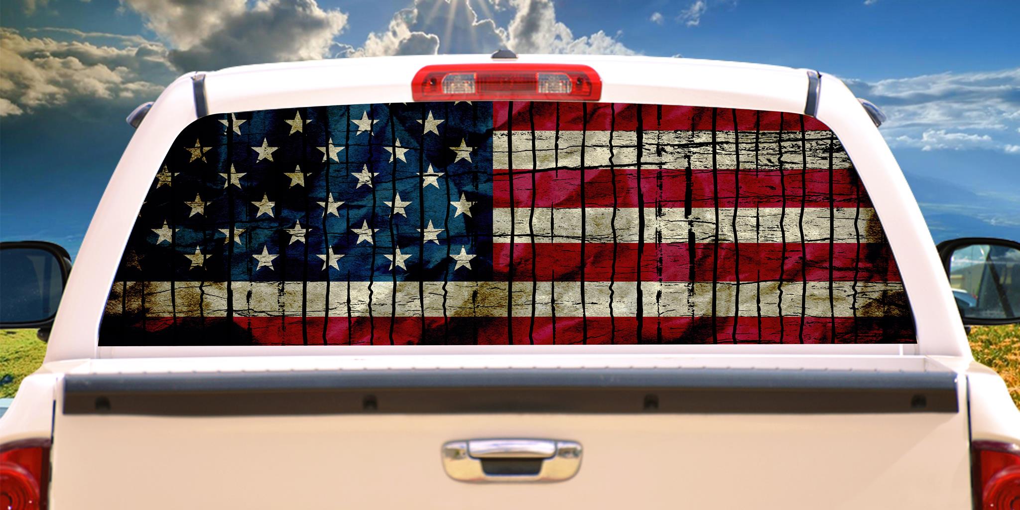 AMERICAN Distressed Flag Retro S Sticker Rear Window Graphic Decal 4 Truck SUV