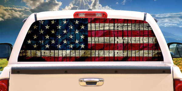 AMERICAN Distressed Flag Retro S Sticker Rear Window Graphic Decal 4 Truck SUV