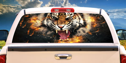 Rear Window Stickers Flame Tiger Head Style Vinyl Graphics Decals For Car Pickup