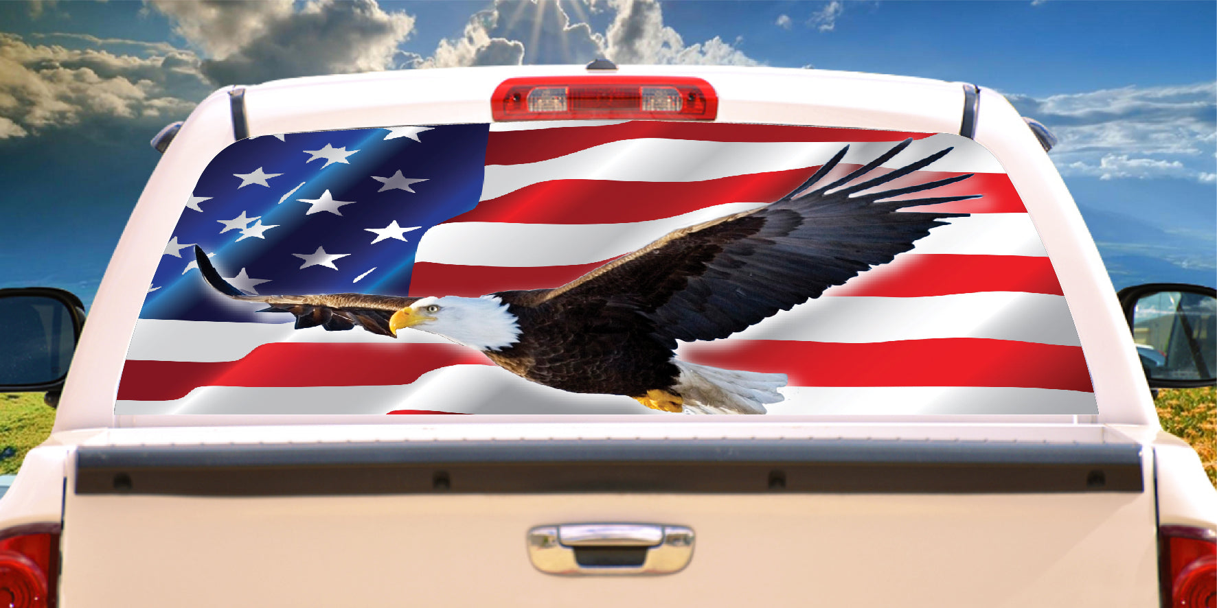 American Flag Eagle Pick up Truck Rear Window Graphic Decal Perforated Vinyl