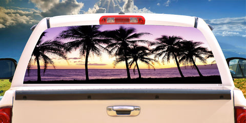 Sunset Beach Palm Trees Rear Window Perforated Graphic Decal Tint Sticker Truck