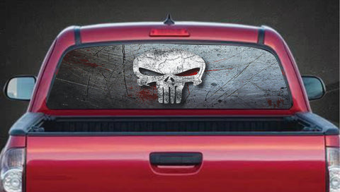 PERFORATED PUNISHER STICKER SKULL PICK-UP TRUCK BACK WINDOW GRAPHIC DECAL VINYL