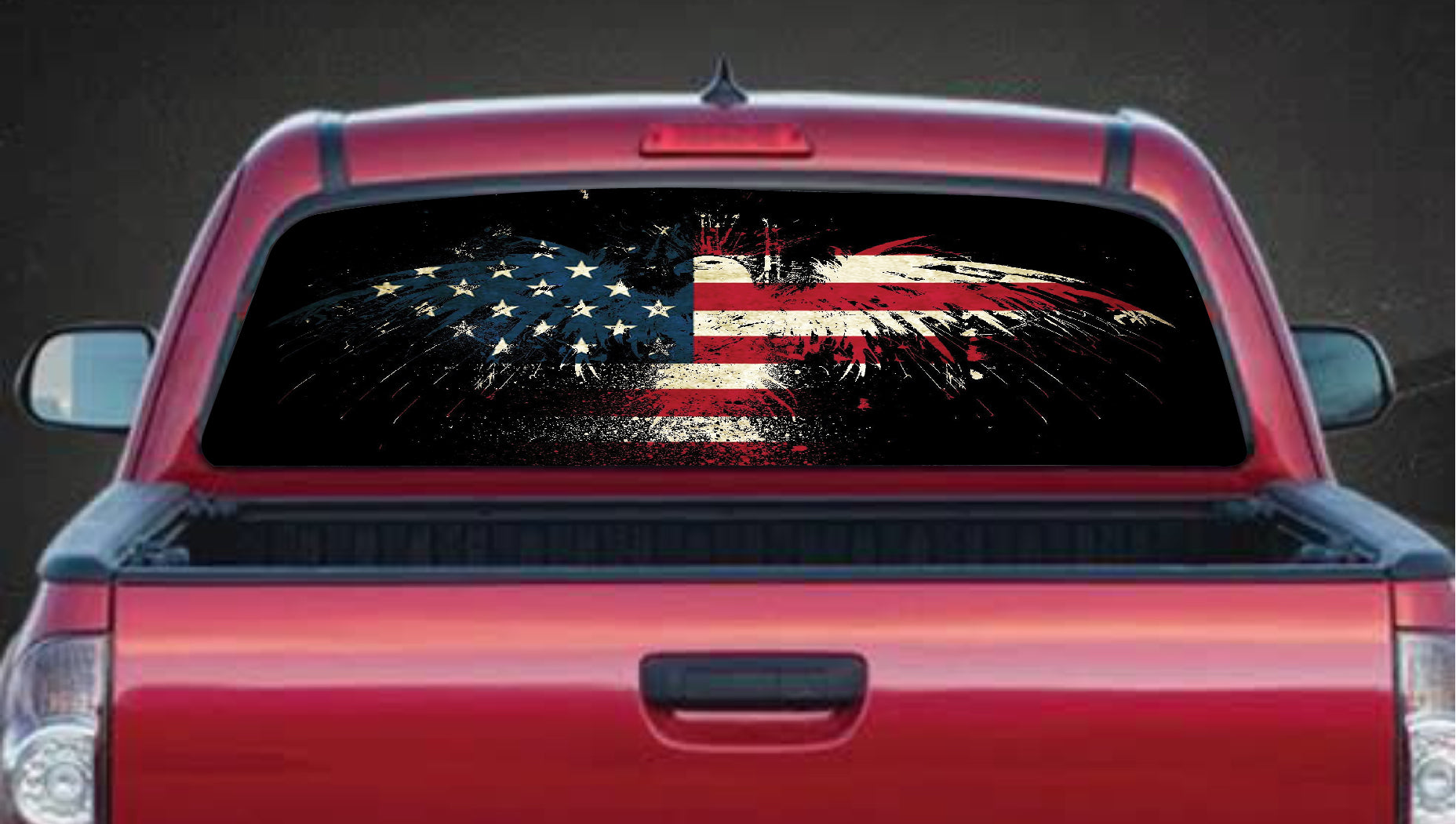 American Flag Eagle Rear Window Tint Graphic Decal Wrap Back Pickup