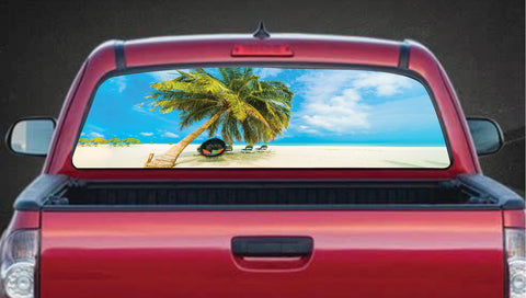 Exotic Tropical Beach Rear Window Decal Graphic Sticker Car Truck SUV Van