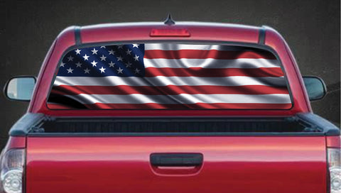American Flag USA Pick up Truck Rear Window Graphic Decal Perforated Vinyl