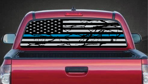 Police American Flag Rear Window Tint Graphic Decal Wrap Back Pickup