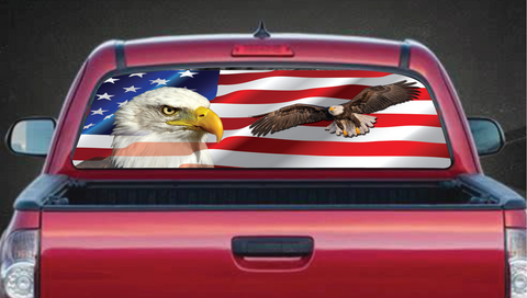 American Eagle Flag Perforated Vinyl Decal Truck Rear Window Sticker Made in USA