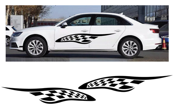 2PCS Vinyl Body Side Graphics Racing Stripes Car Sticker Decals Universal Black