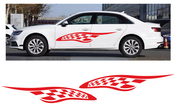 2PCS Vinyl Body Side Graphics Racing Stripes Car Sticker Decals Universal Red