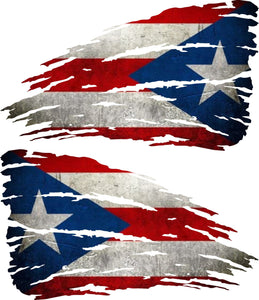 Puerto Rico Tattered Flag Decal - PR San Juan Distressed Window Flag "2 Decals"