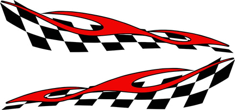 Checkered flag & flame racing vinyl graphics decal sticker set small 2.5" x 11"