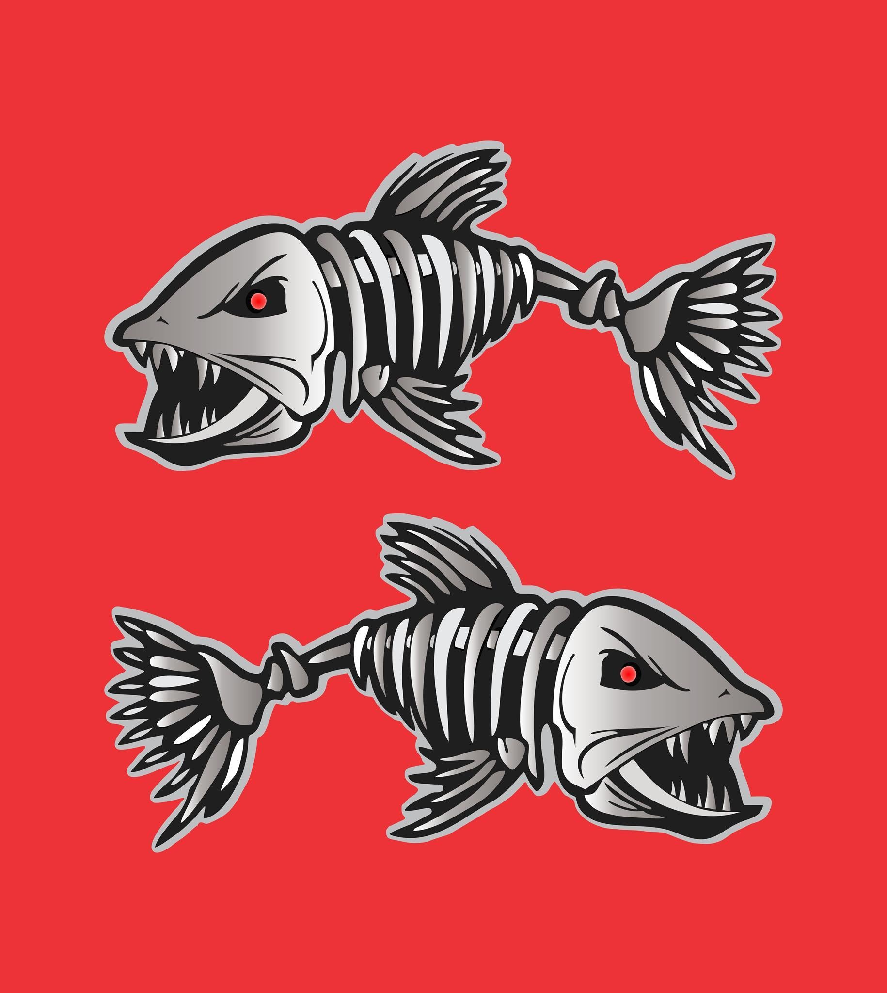 2X 18" Digital Skeleton Fish Vinyl Decals for Boat Fishing graphics Bone sticker