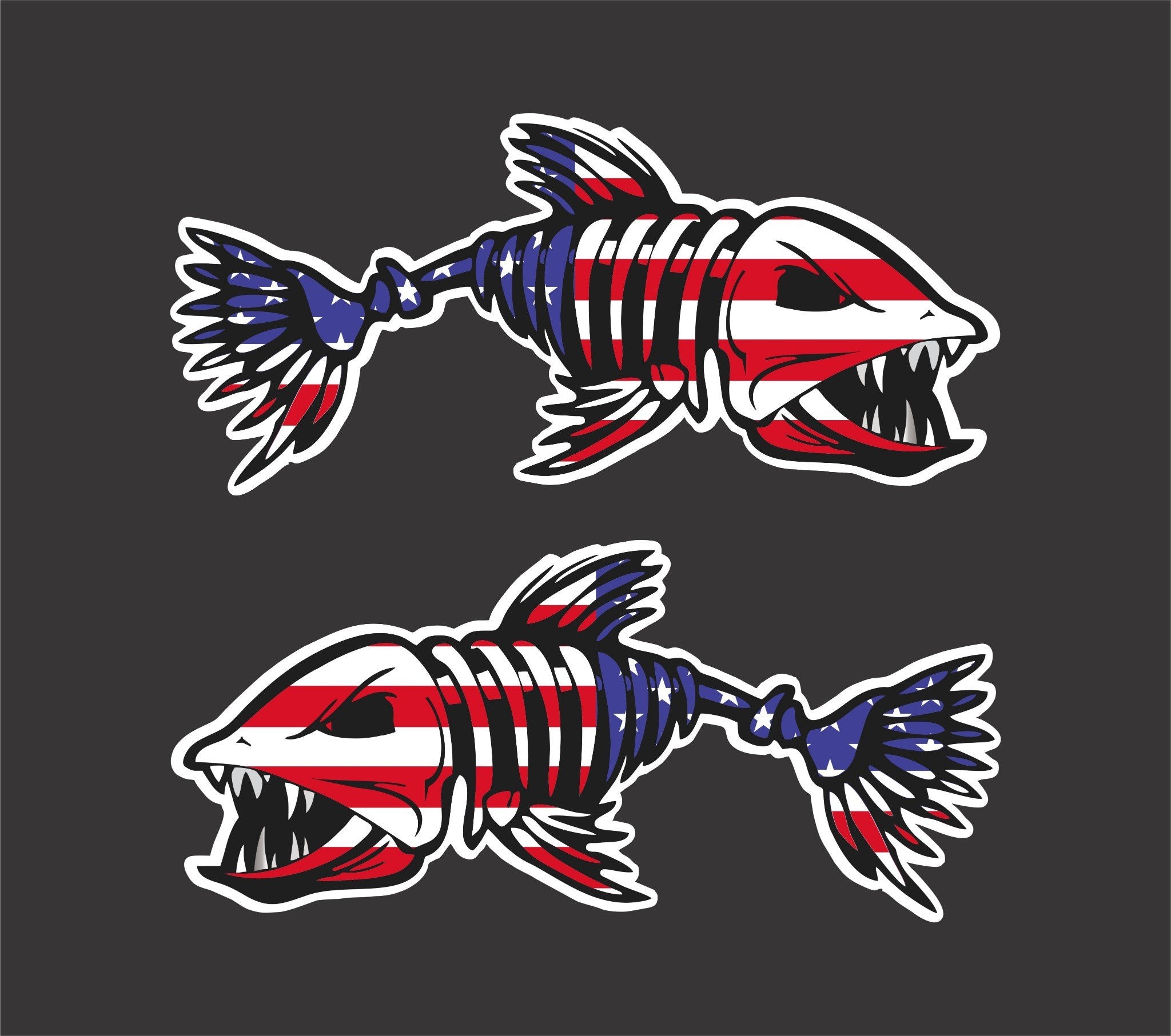 Skeleton Fish 01 USA Vinyl Sticker Car Truck Boat Decal Bone Fishing