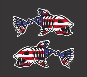 Skeleton Fish 01 USA Vinyl Sticker Car Truck Boat Decal Bone Fishing