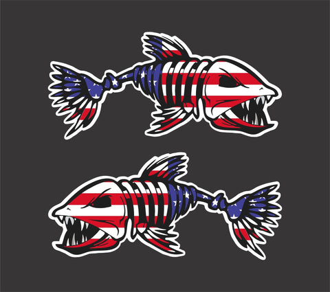 Skeleton Fish 01 USA Vinyl Sticker Car Truck Boat Decal Bone Fishing