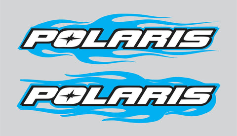 Polaris snowmobile flame 2 sticker decal set blue 5.5" x 22" left & right