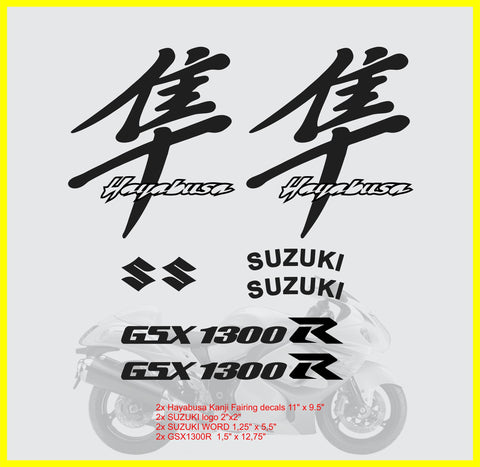 MOTORCYCLE HAYABUSA KANJI 4 FAIRING DECAL STICKER 8 PIECE SET