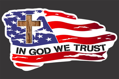 Jesus Flag Cross Sticker Decal Tattered USA  Distressed American In God We Trust