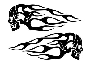 2pcs 13.5"x5" Motorcycle Gas Best Tank Flaming Flames Skull Badge Vinyl Decal Sticker