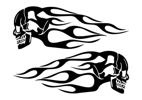 2pcs 13.5"x5" Motorcycle Gas Best Tank Flaming Flames Skull Badge Vinyl Decal Sticker