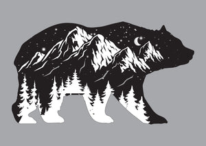 Bear Mountains Trees Stars - Car Truck Window Bumper Graphic Sticker Decal