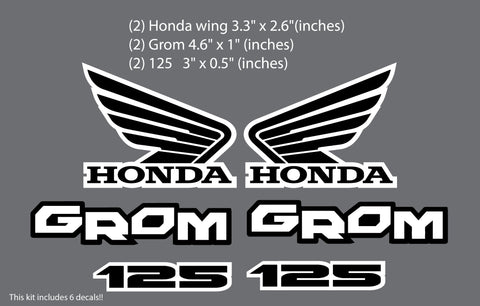 Honda GROM Decal Kit BLACK Sticker Motorcycle 125 graphics decals stickers