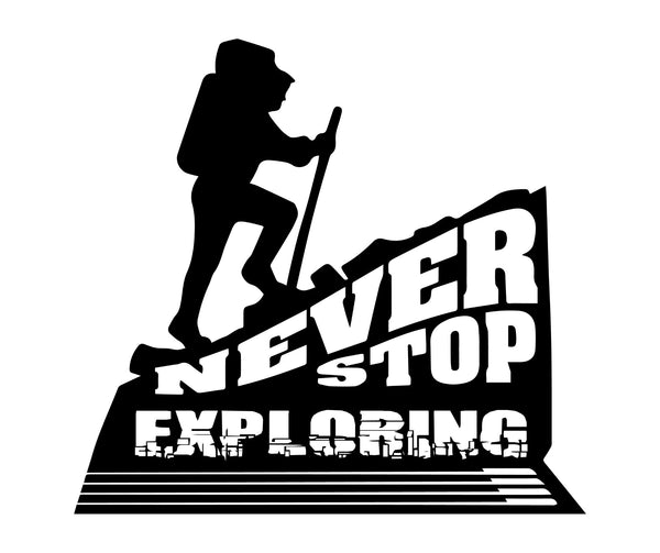 SET 2X Never Stop Exploring Mountain Hike Decal Window Sticker Car Van Truck