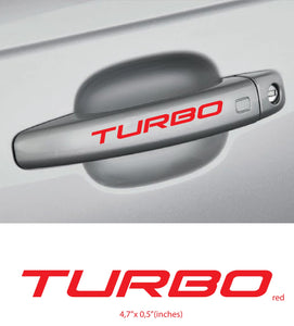 4x TURBO Door Handles Vinyl Decal Sticker Emblem logo Racing Car Truck SUV Red