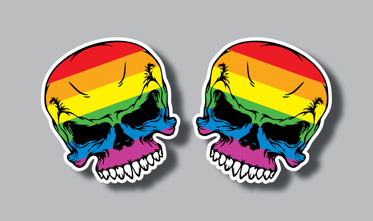 SET 2X Gay Pride Skull Sticker Rainbow Laptop Cup Car Vehicle Window Vinyl Decal