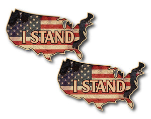 Set 2x I Stand Rustic American USA Flag Sticker Laptop Cup Car Bumper Door Decal