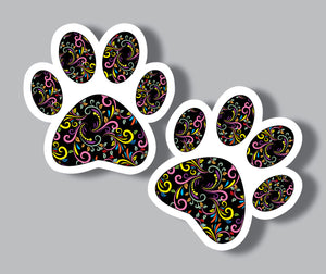 SET 4x Dog Paw Print Sticker K9 Pet Colorful Pattern Cup Cooler Car Bumper Decal