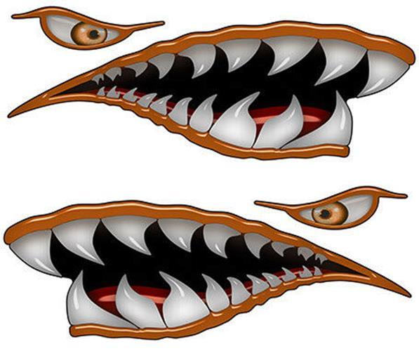 Flying Tigers Shark Teeth Decals Orange WWII Motorcycle Kayak Canoe