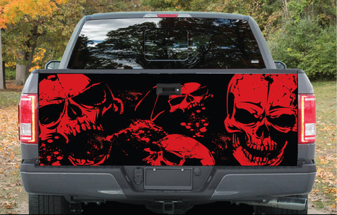 Black Red Grunge Skulls Car Vinyl Decal Graphic Pickup Wrap Tailgate Truck Cast TG-43