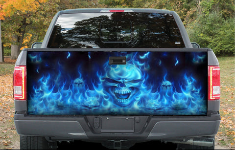 FLAMING SKULL Tailgate Wrap Vinyl Graphic Decal Sticker Car Trunk Design