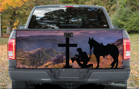 HORSE COWBOY PRAYING Tailgate Wrap Vinyl Graphic Decal Sticker Designs