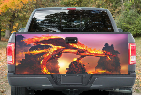 Flying Dragon Fire Rear Tailgate Wrap Vinyl Graphic Decal Sticker Wrap