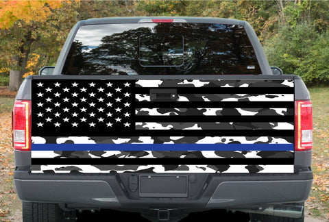 American Flag Camo Black and White Tailgate Wrap Vinyl Graphic Decal Sticker