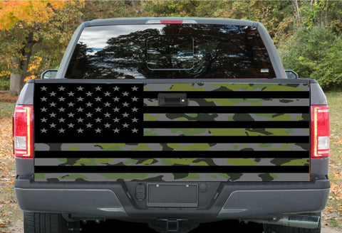 American Flag Camouflage Green Tailgate Wrap Vinyl Graphic Decal Sticker Truck
